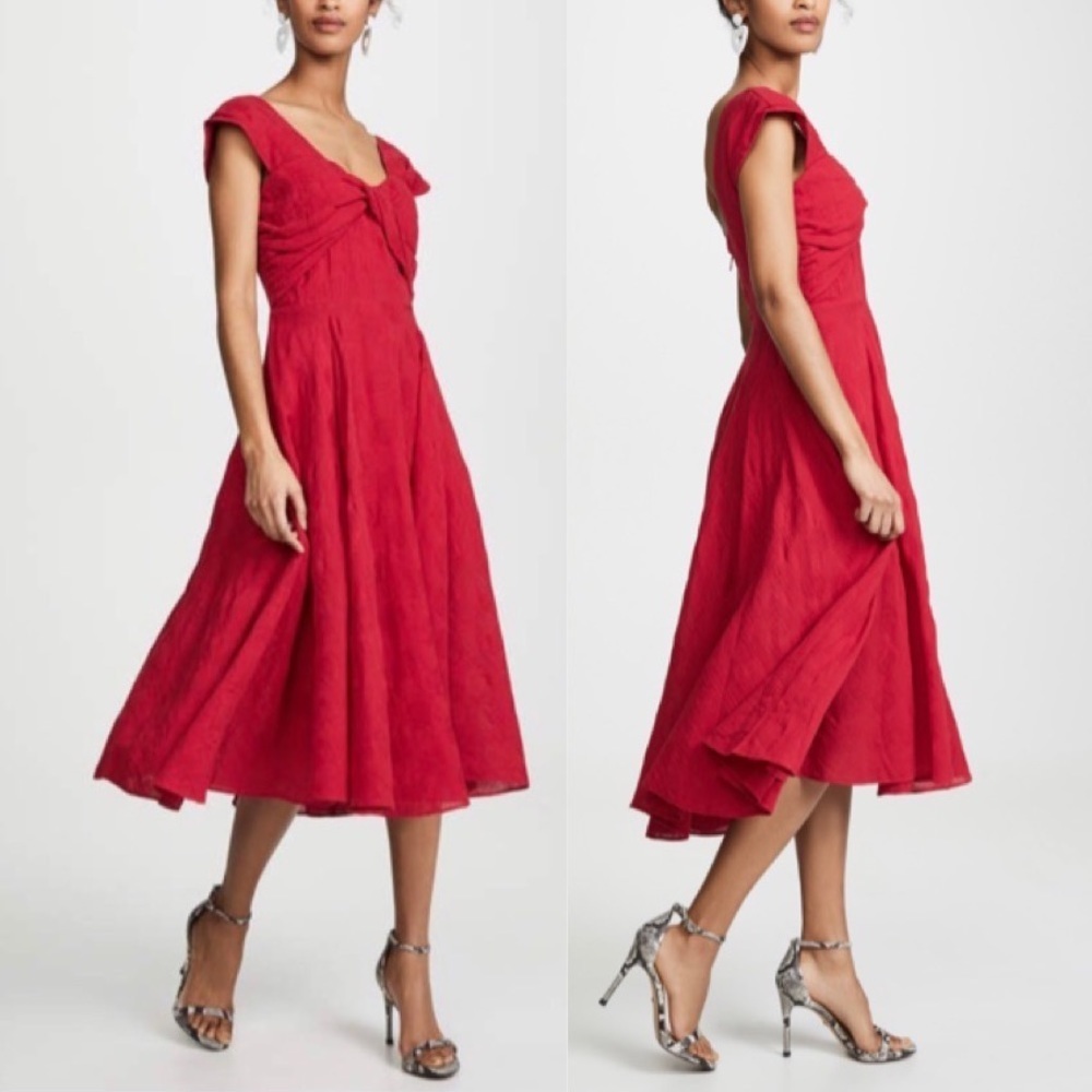 Nwt La Maison Talulah Ruby Red Midi Linen Blend Dress